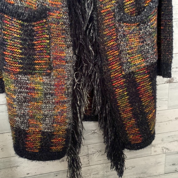 Minkas Multi Colour Long Sweater Cardigan Fringe Size S - Picture 8 of 13